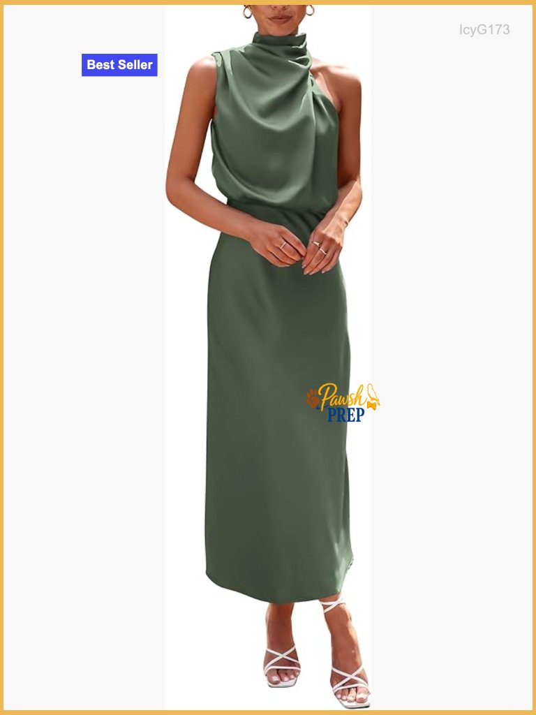 Satin Maxi Dress Sleeveless Mock Neck Cocktail Party Elegant Summer